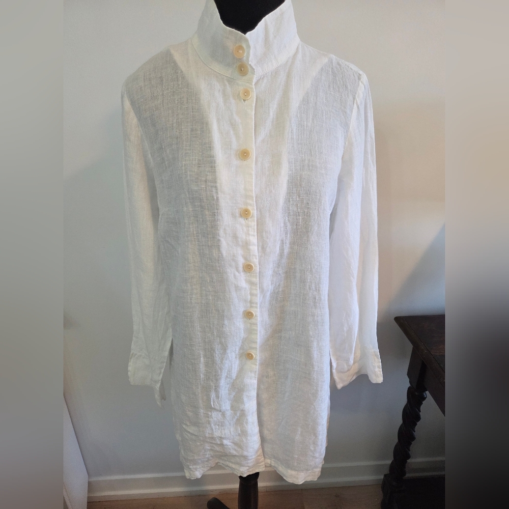 FLAX button down linen tunic Sz P (suits oversized S or Medium)
